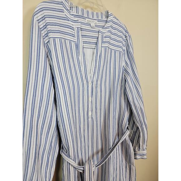 J. Crew Mercantile Belted Shirt Dress Women's Small Blue White Striped Lined - Picture 2 of 6